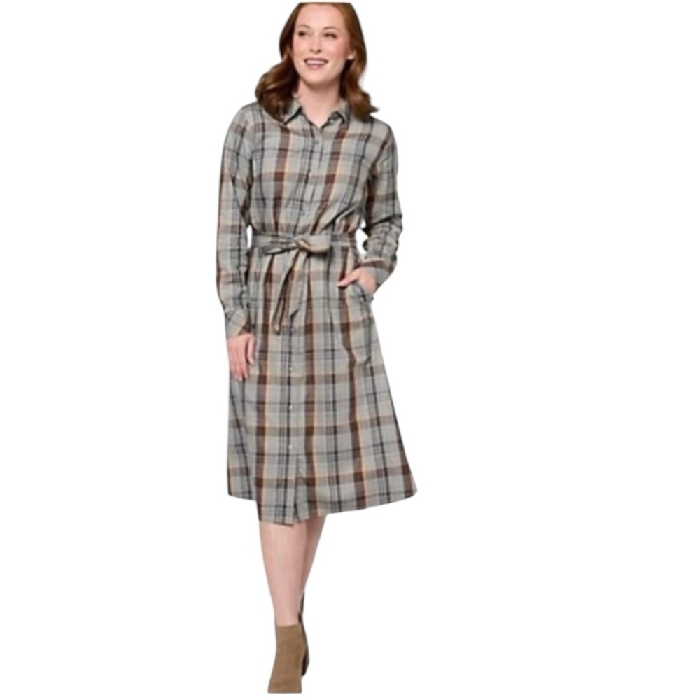 Joan Rivers Women’s Plaid Long Sleeve Shirt Dress Cotton Cabincore Cottage
